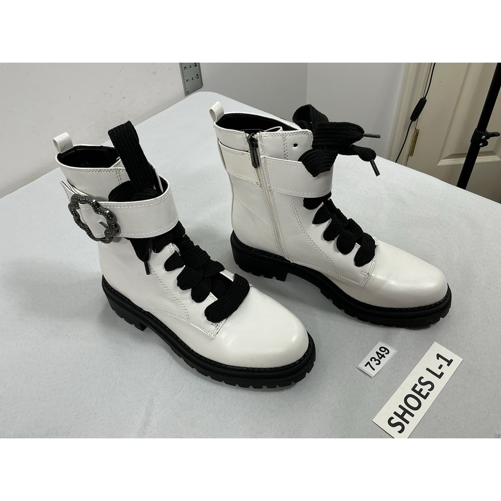 Womans New Sam & Libby Platform Ankle Boots 8 White Black Side Zip